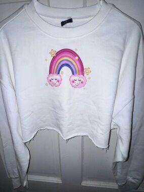 PacSun White Rainbow Crop Sweatshirt